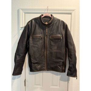 Andrew Marc N.Y. Distressed Brown Leather Moto Jacket Theamac Insulation Size L